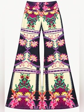 Women’s ' Floral Palazzo Leggings - Black, Cream & Pink tropical